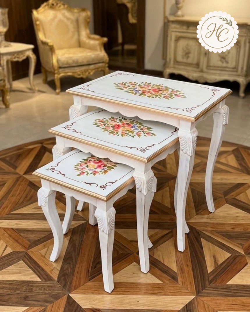 Hand Painted Nesting Table Set White