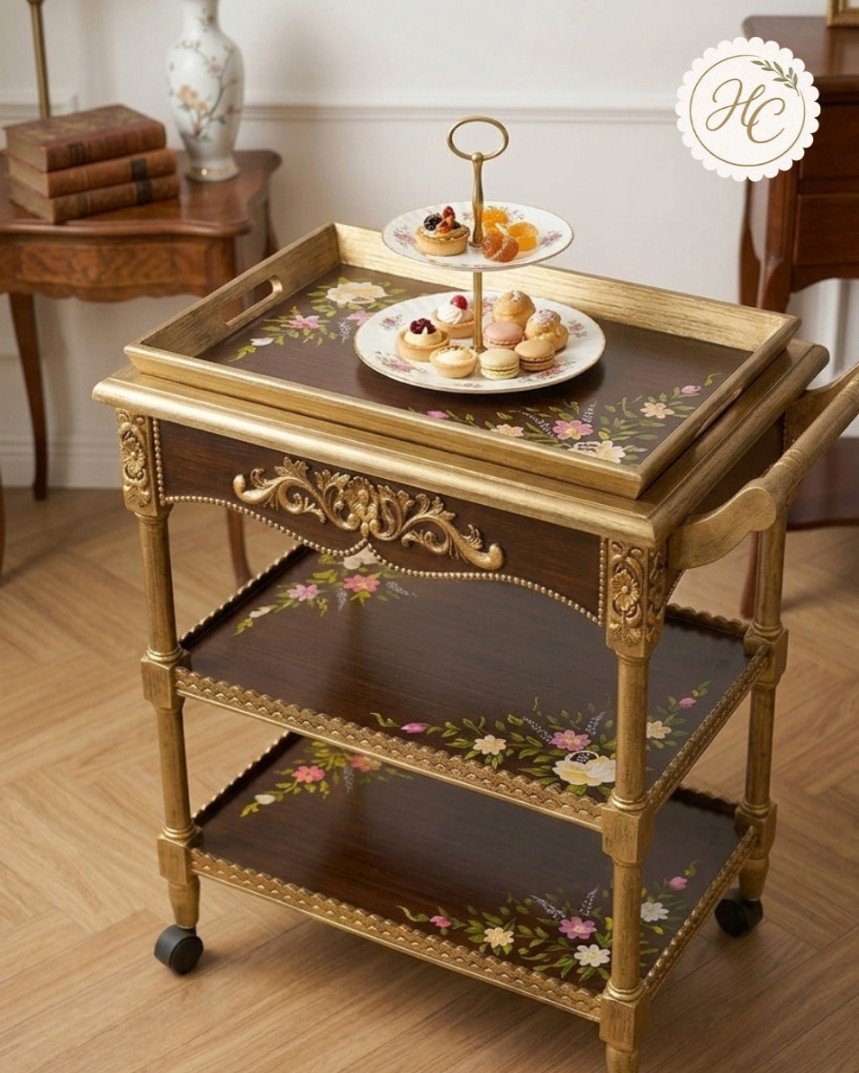 Hand Painted 3 Tier Tea Trolley Browen