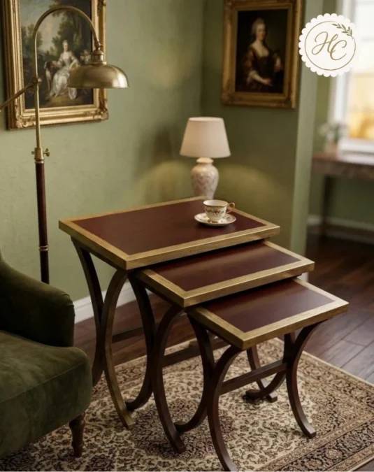 Antique-Style Nesting Tables with Gold-Trimmed Borders