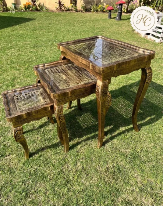Cane Antique Gold Nesting Table Set