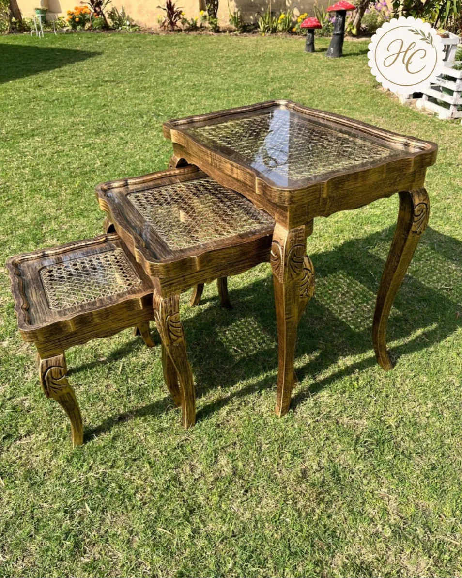 Cane Antique Gold Nesting Table Set