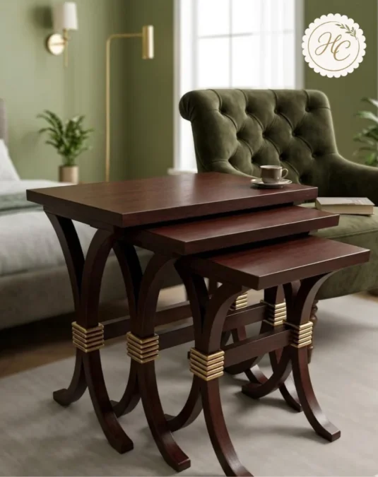 Premium Nesting Tables with Gold-Banded Accents