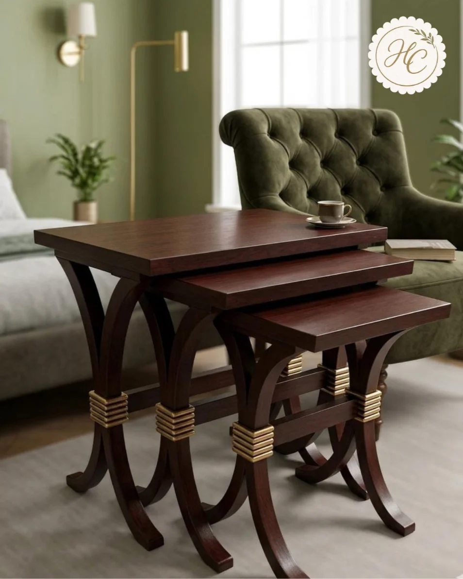 Premium Nesting Tables with Gold-Banded Accents