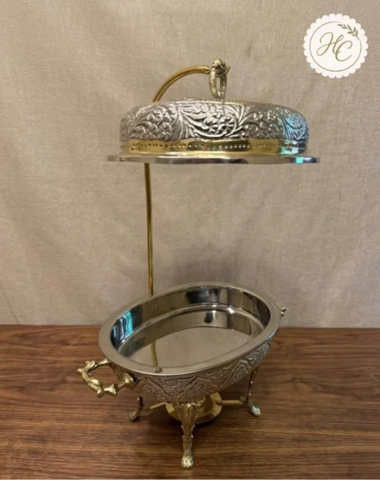 Handcrafted Two-Tone Brass Oval Chafing Dish