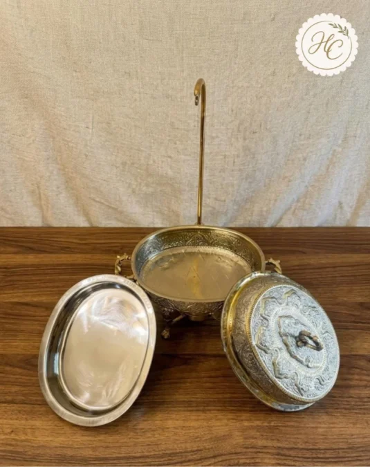 Handcrafted Two-Tone Brass Oval Chafing Dish