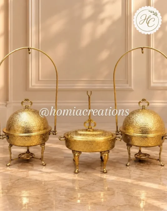 Handcrafted Brass Chafing Dish Set – 3 Pieces