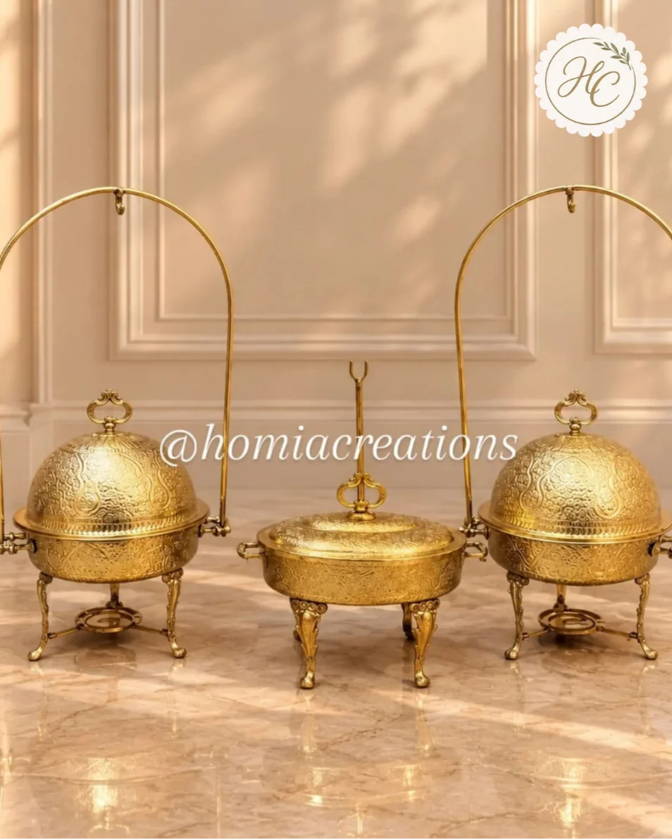 Handcrafted Brass Chafing Dish Set – 3 Pieces