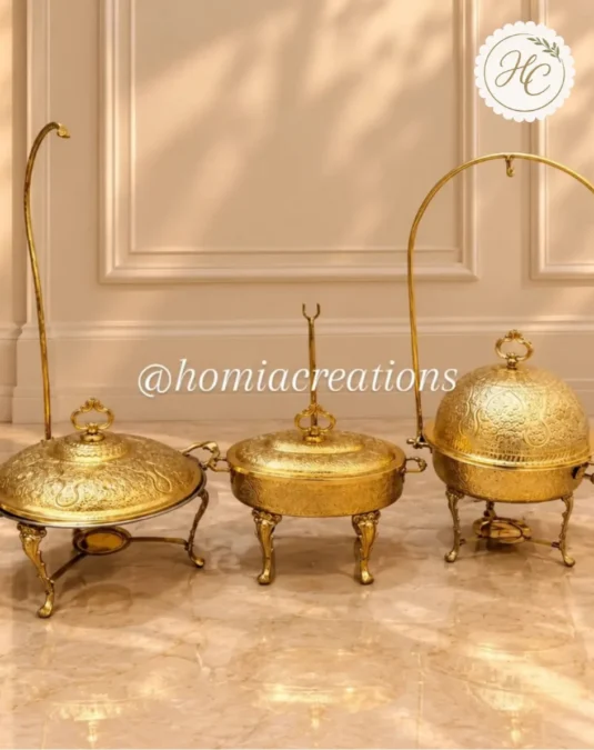 Handcrafted Brass Serving Set – 3 Pieces