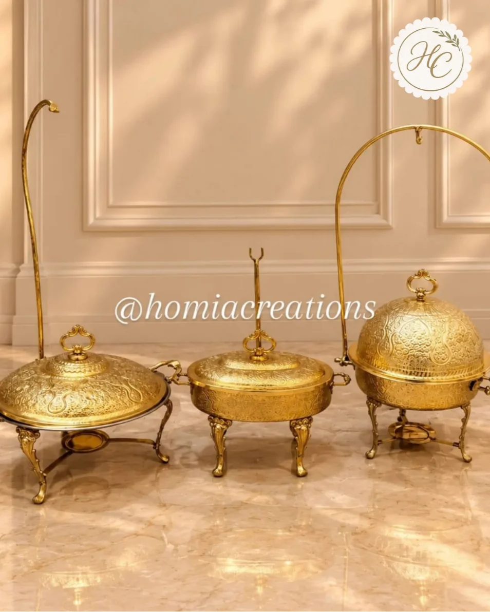 Handcrafted Brass Serving Set – 3 Pieces