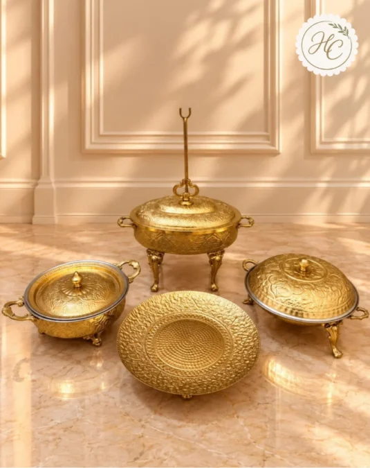 Handcrafted Brass Serving Set – 4 Pieces Large