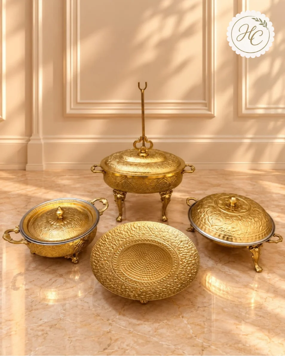 Handcrafted Brass Serving Set – 4 Pieces Large