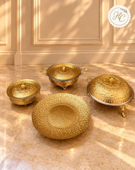 Handcrafted Brass Serving Set – 4 Pieces