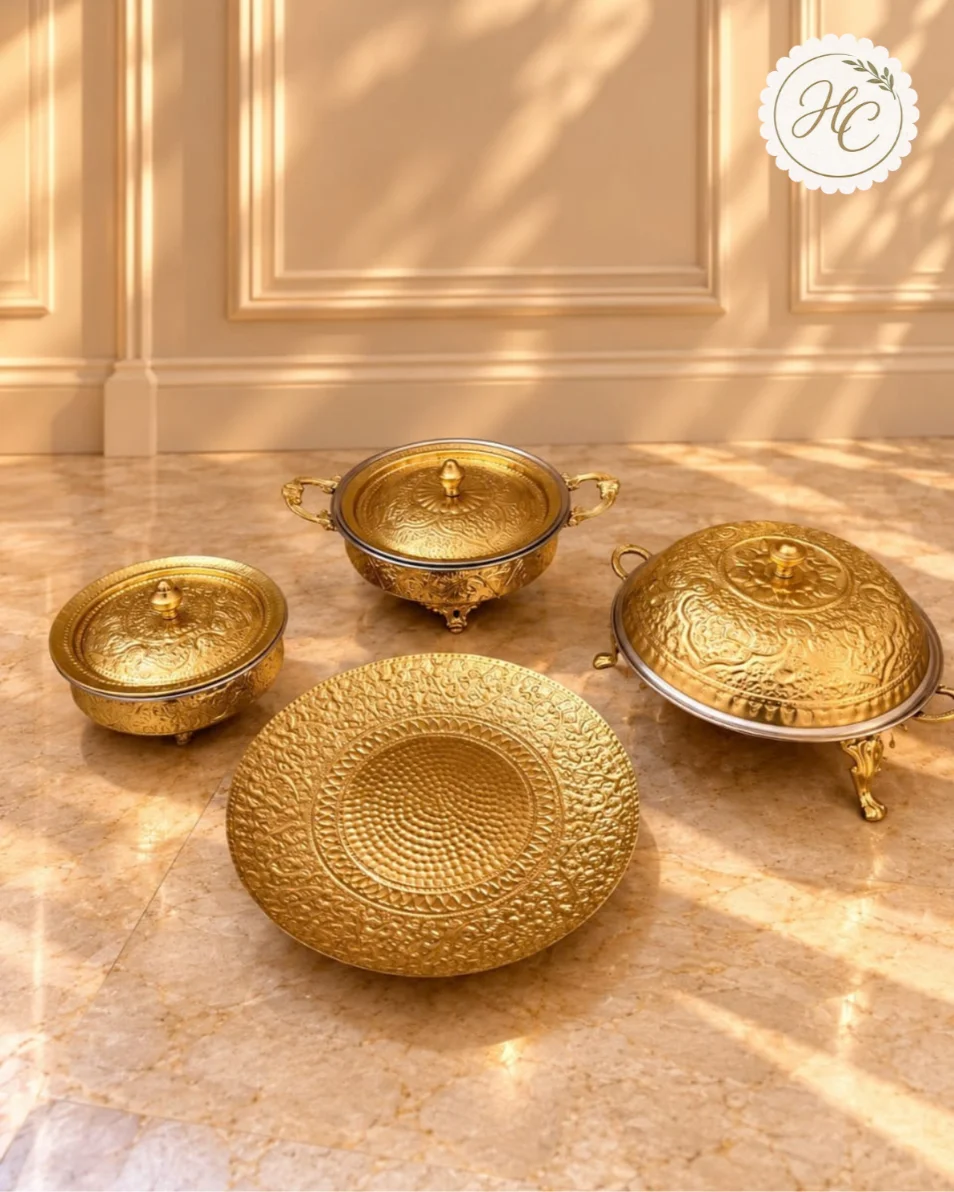 Handcrafted Brass Serving Set – 4 Pieces