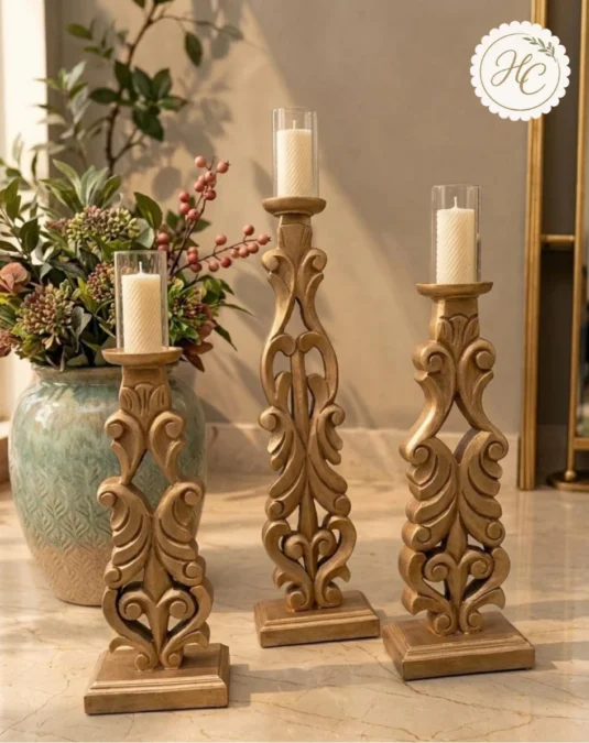 Hand-Carved Baroque Floor Candle Stands