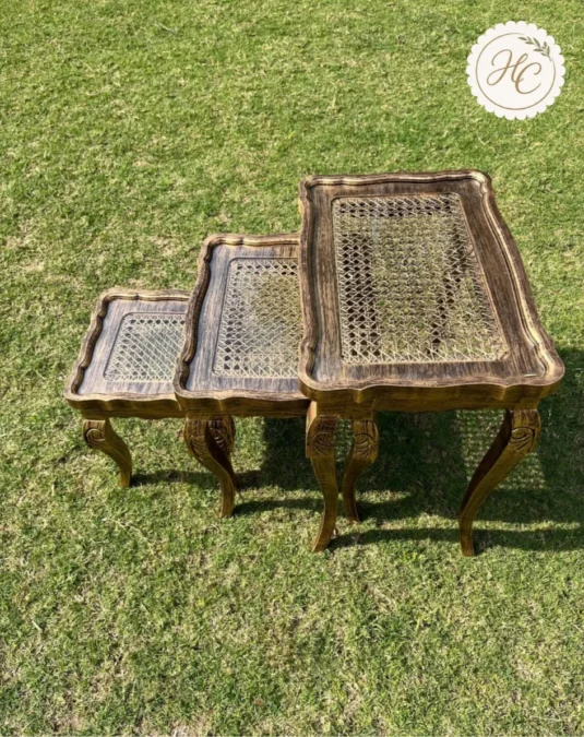 Cane Antique Gold Nesting Table Set
