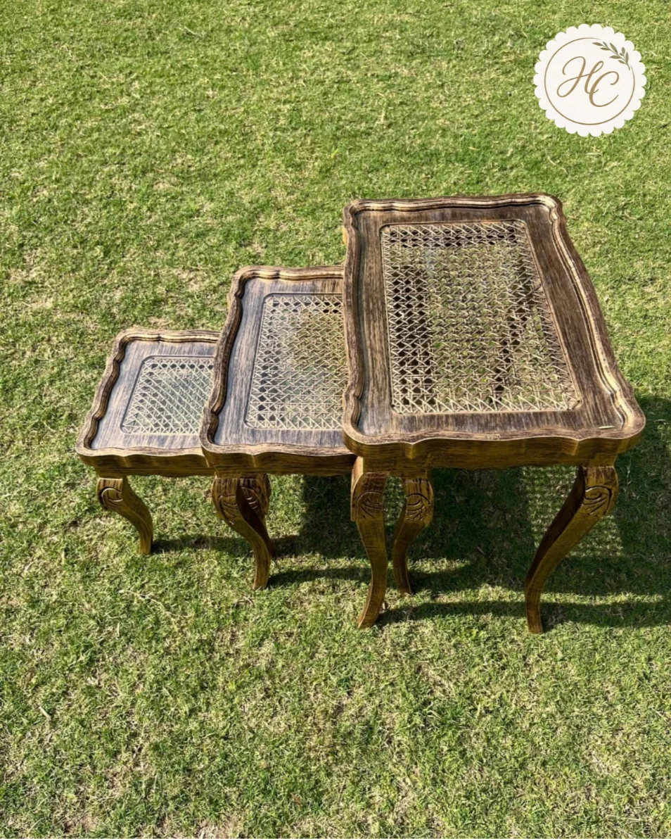 Cane Antique Gold Nesting Table Set