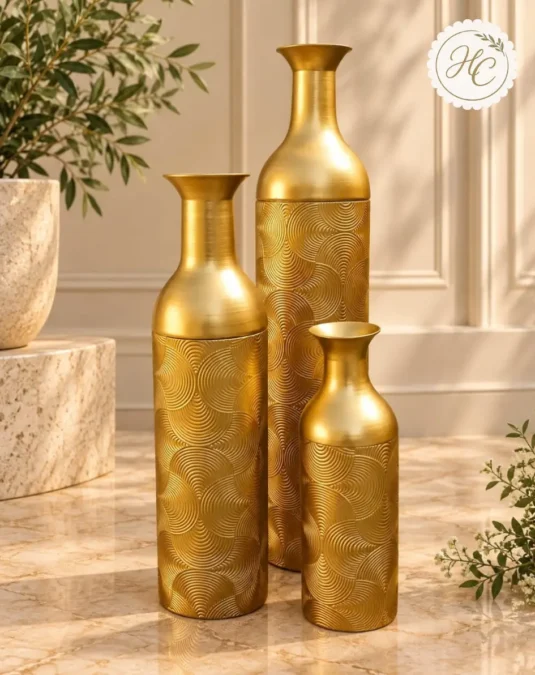 Ornate Gold Metal Nesting Vases – Set of 3