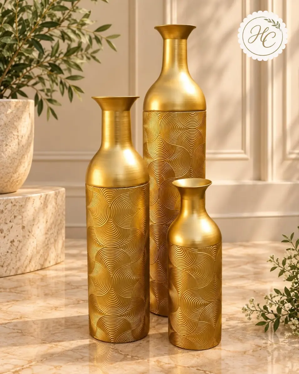 Ornate Gold Metal Nesting Vases – Set of 3